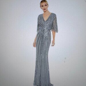 Mac Duggal 93583 Sequined V Neck Cape Sleeve Gown NWT